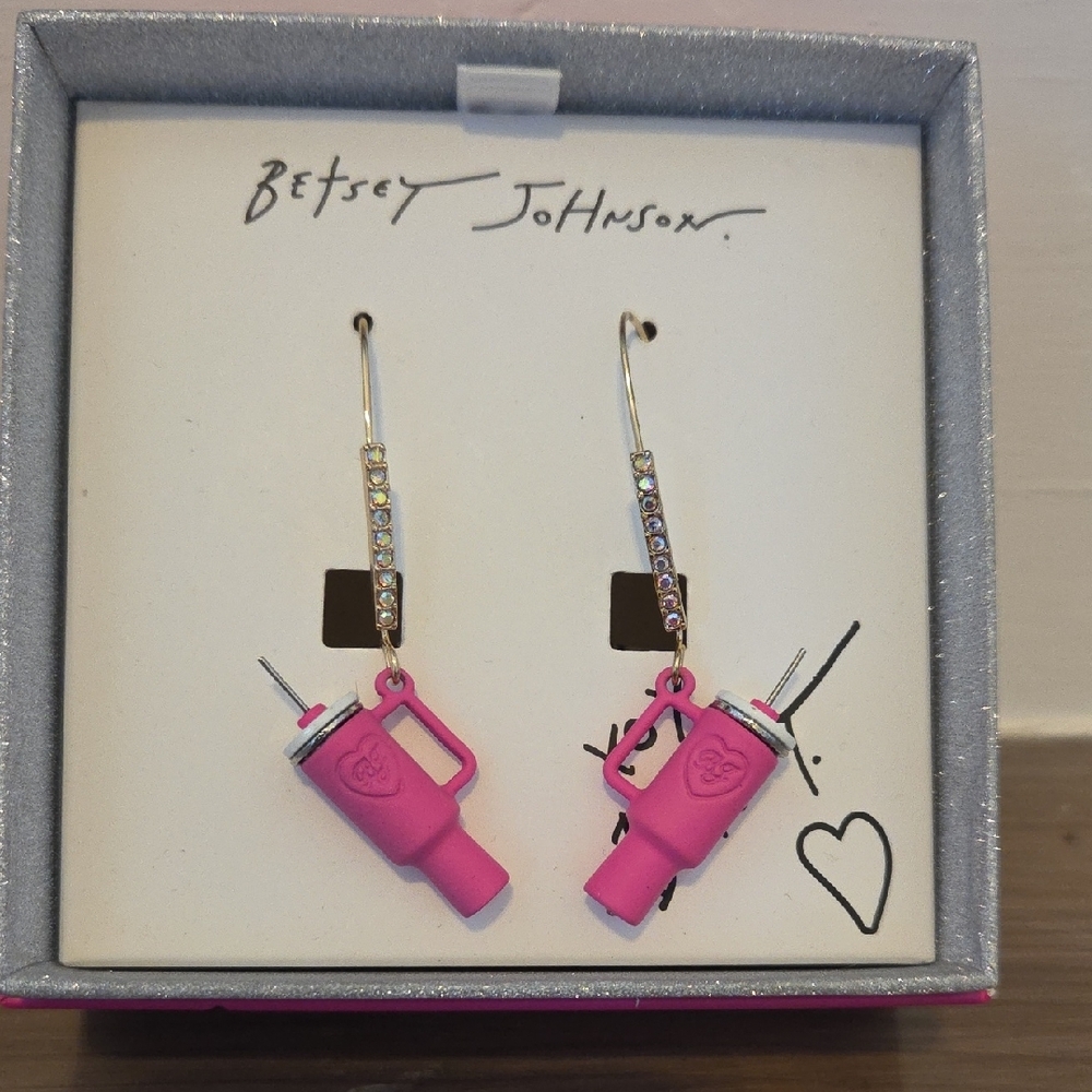 Betsey Johnson Pink Coffee Cup Earrings